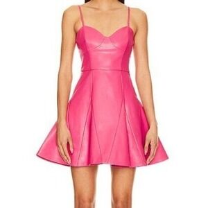 Susana Monaco Pink Faux Leather Fit Flare Mini Dress M Barbiecore